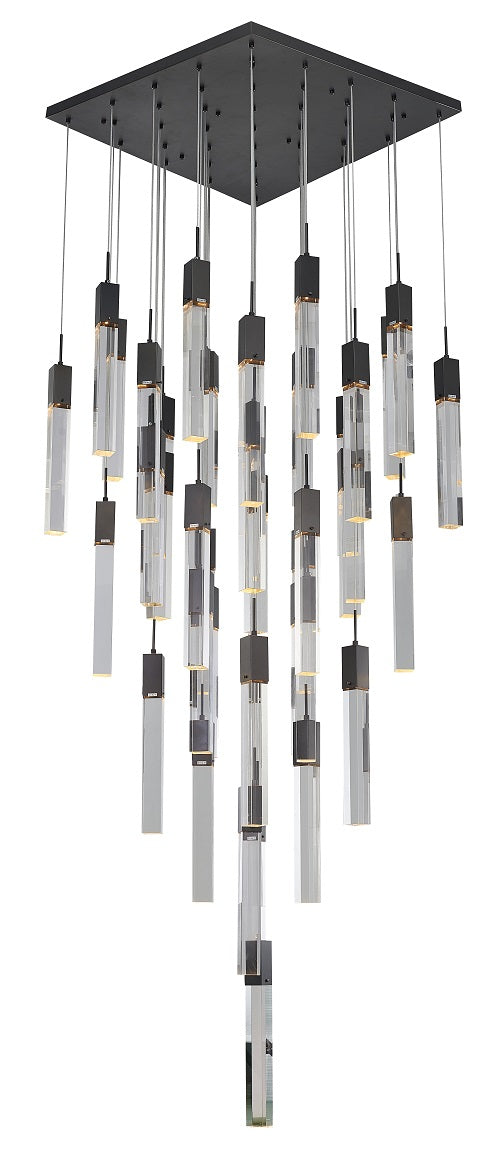 Canada 41 Light Matte Black Chandelier with Clear Block Hanging Crystals by Bethel International