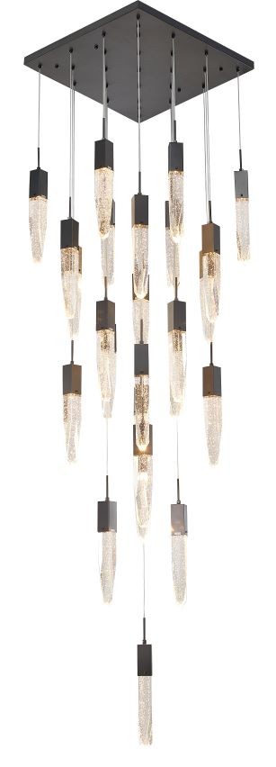 Canada 25 Light Flushed Matte Black Chandelier with Bubble Crystals by Bethel International