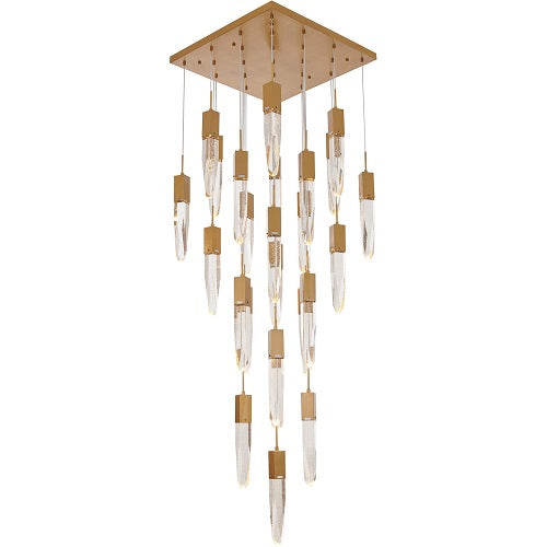 Canada 25 Light Flushed Gold Chandelier with Hanging Block Bubble Crystals by Bethel International