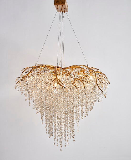 Canada 26 LED Light Gold Chandelier with Champagne Hanging Crystal Beads by Bethel International
