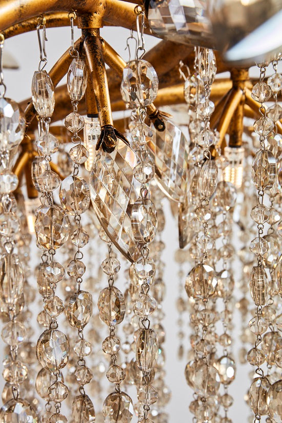 Canada 26 LED Light Gold Chandelier with Champagne Hanging Crystal Beads by Bethel International