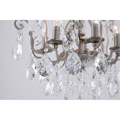 Canada 6 Light Pewter Chandelier with Clear Hanging Crystals and Glass Accents by Bethel International