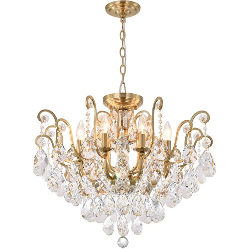 Canada 8 Light Antique Brass Chandelier with Clear Hanging Crystals by Bethel International 