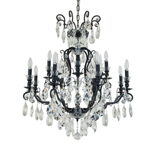 Canada 13 Light Matte Black Chandelier with Clear Hanging Crystals by Bethel International