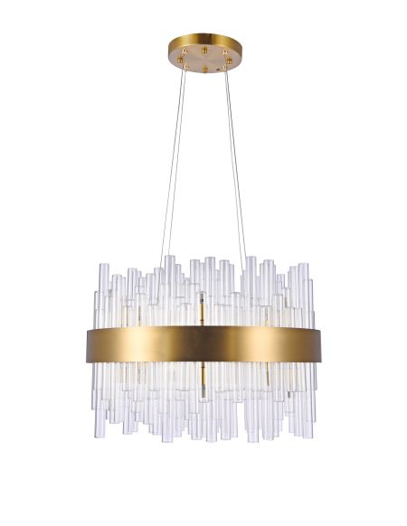 Canada 24 LED Round Matte Brass Chandelier with Clear Glass Rods by Bethel International 