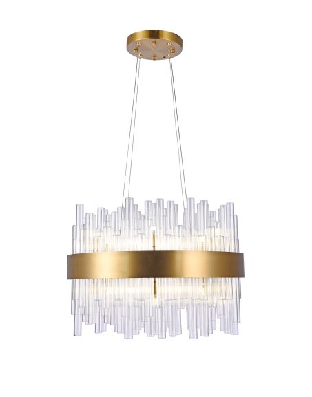 Canada 24 LED Round Matte Brass Chandelier with Clear Glass Rods by Bethel International 