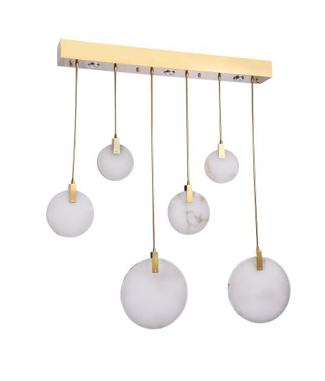 Canada 6 LED Light Gold Stainless Steel Frame Chandelier with Spanish Marble Pendants by Bethel International