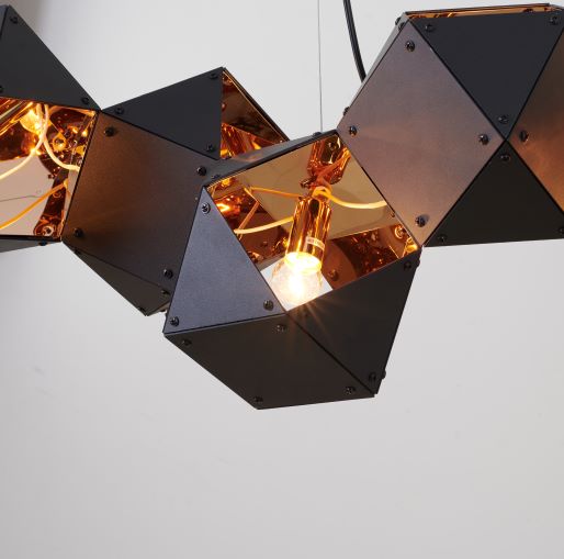 Canada 11 Light Black Geometric Block Chandelier with Reflective Copper Interior by Bethel International