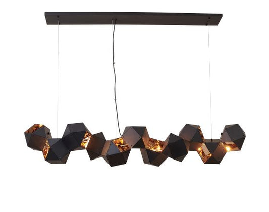 Canada 11 Light Black Geometric Block Chandelier with Reflective Copper Interior by Bethel International 