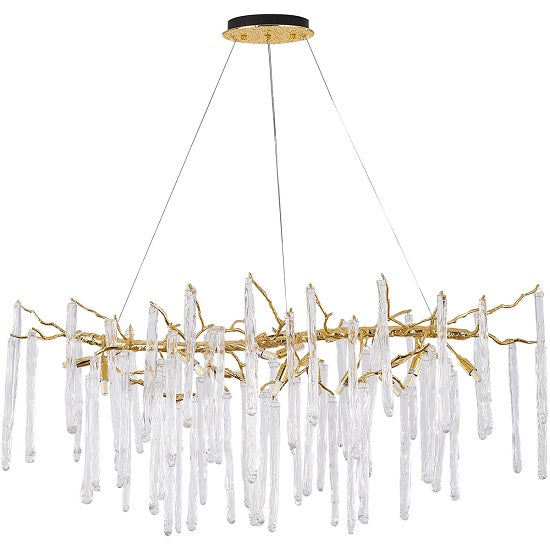 Canada 16 Light Solid Brass Branch Chandelier with Clear Glass Hanging Drops by Bethel International 