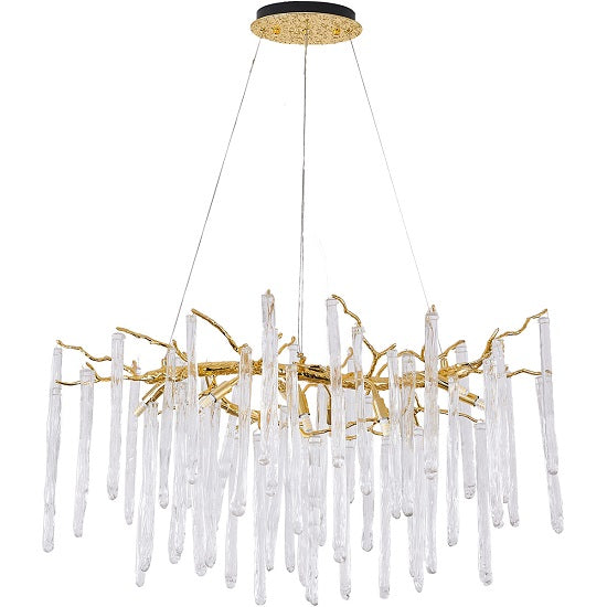 Canada 12 Light Solid Brass Branch Chandelier with Clear Hanging Glass Drops by Bethel International