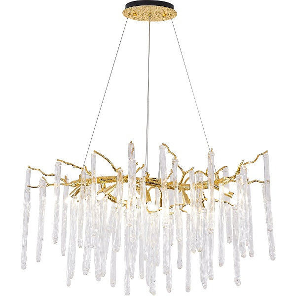 Canada 12 Light Solid Brass Branch Chandelier with Clear Hanging Glass Drops by Bethel International