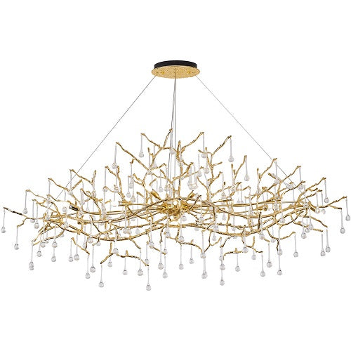 Canada 14 Light Solid Brass Branch Chandelier with Clear Hanging Glass Drops by Bethel International 