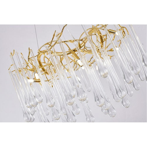 Canada 12 Light Gold Branch Chandelier with Clear Hanging Glass Drops by Bethel International