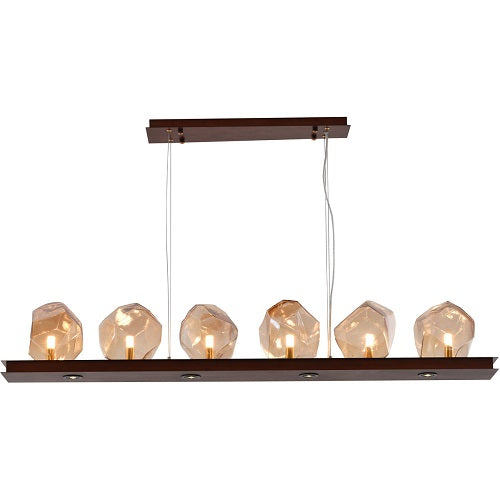 Canada 6 Light Bronze Metal Frame Chandelier with Amber Glass Shades by Bethel International 