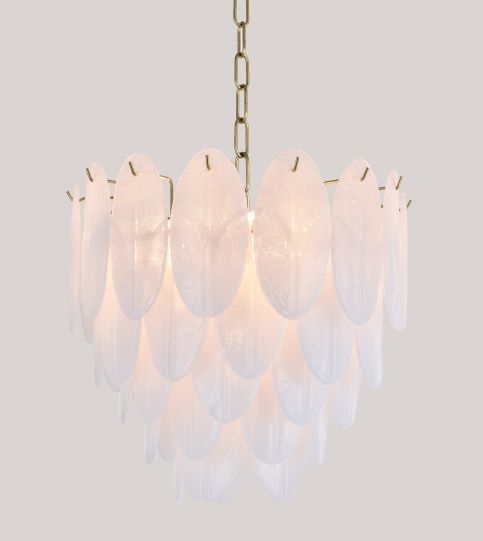 Canada 9 Light Brass Metal Frame Chandelier with Frosted Hanging Petal Glass by Bethel International 