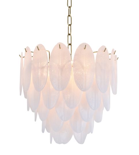 Canada 9 Light Brass Metal Frame Chandelier with Frosted Hanging Petal Glass by Bethel International 