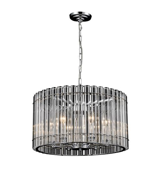 Canada 6 Light Round Chrome Frame Chandelier with Clear Glass Tubes by Bethel International 