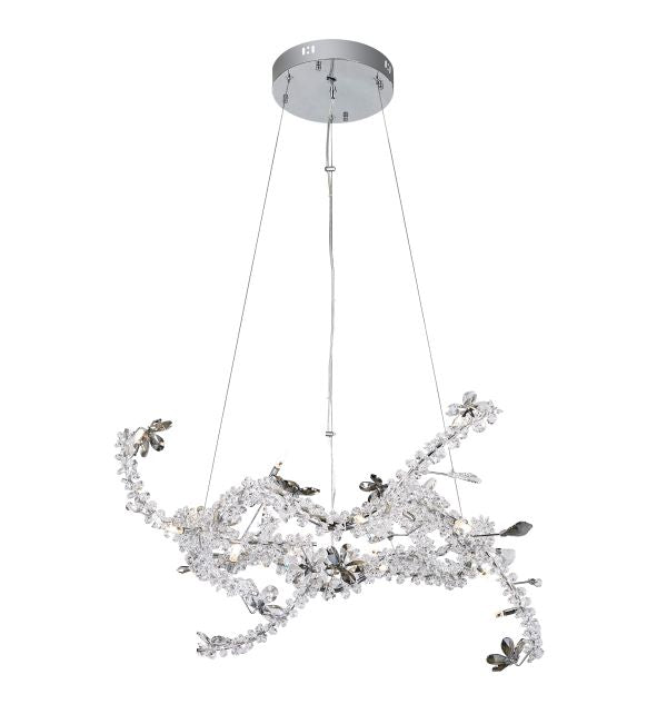 Canada 20 Light Round Chrome Metal Frame Branch Chandelier with Clear and Smoke Crystals by Bethel International