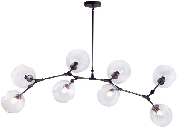 Canada 8 Light Matte Black Frame Chandelier with Dented Clear Glass Shades by Bethel International 