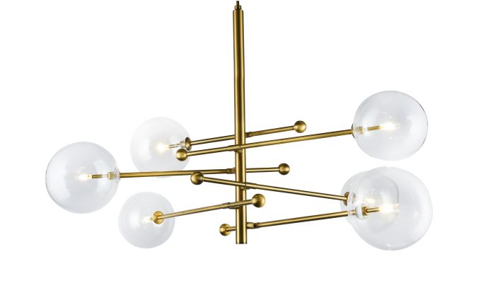 Canada 6 LED Light Gold Metal Frame Chandelier with Clear Glass Shades by Bethel International