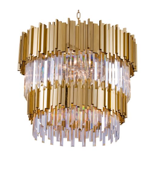 Canada 12 Light Two Tier Gold Chandelier with Clear Hanging Crystals by Bethel International 