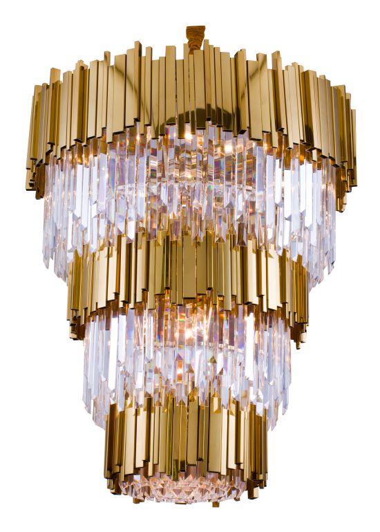 Canada 18 Light Three Tier Gold Chandelier with Clear Hanging Crystals by Bethel International 