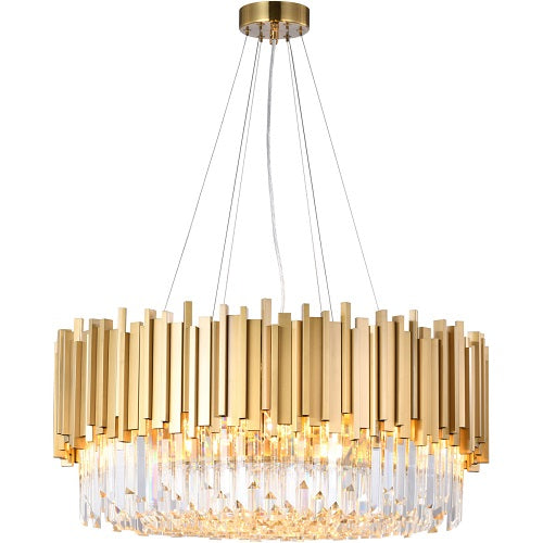 Canada 12 Light Gold Hairline Stainless Steel Chandelier with Clear Hanging Crystals by Bethel International