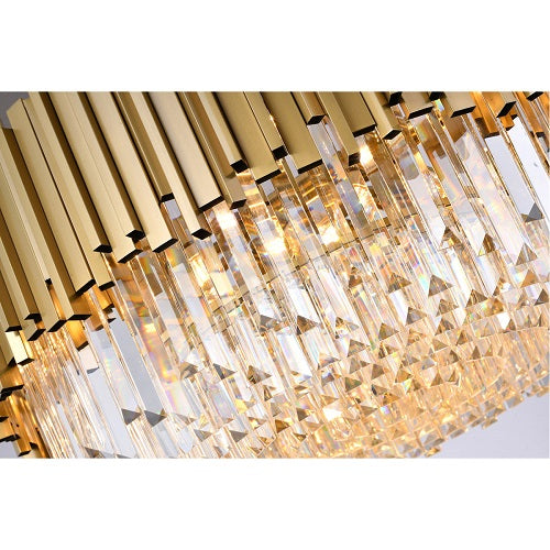 Canada 12 Light Gold Hairline Stainless Steel Chandelier with Clear Hanging Crystals by Bethel International