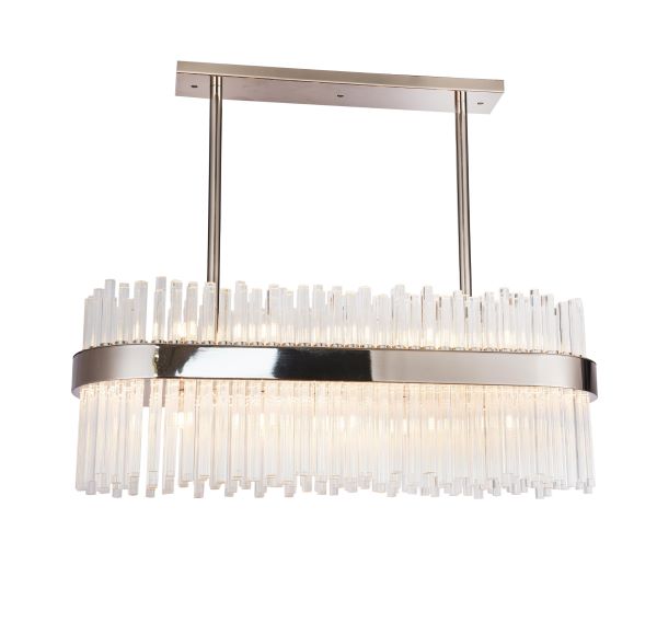 Canada 50 Shiny Nickel Oval Metal Frame Chandelier with Clear Glass Rods by Bethel International