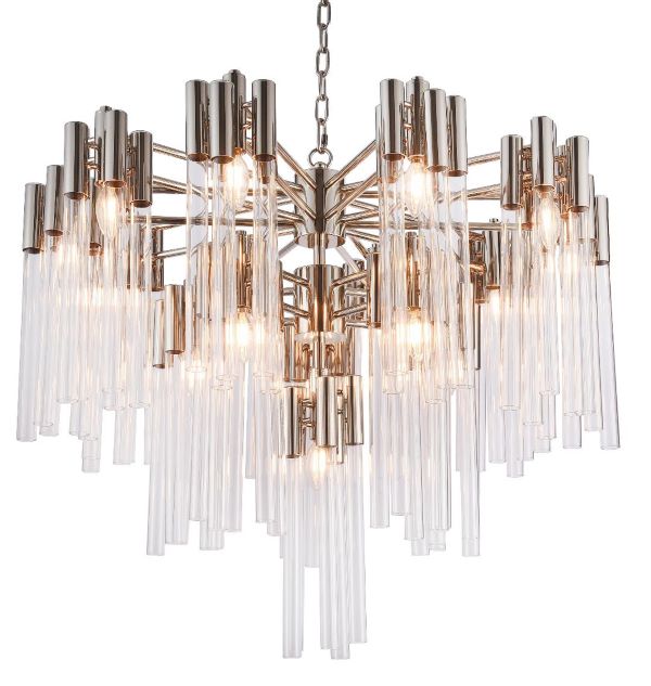 Canada 16 Light Three Tier Shiny Nickel Frame Chandelier with Clear Crystal Tubes by Bethel International