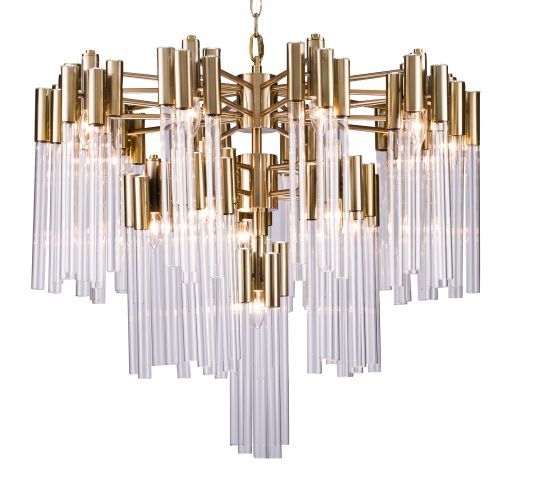 Canada 16 Light Three Tier Gold Frame Chandelier with Clear Crystal Tubes by Bethel International 