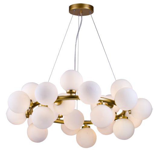 Canada 25 Light Gold Stainless Steel Chandelier with Milk White Glass Globes by Bethel International        
