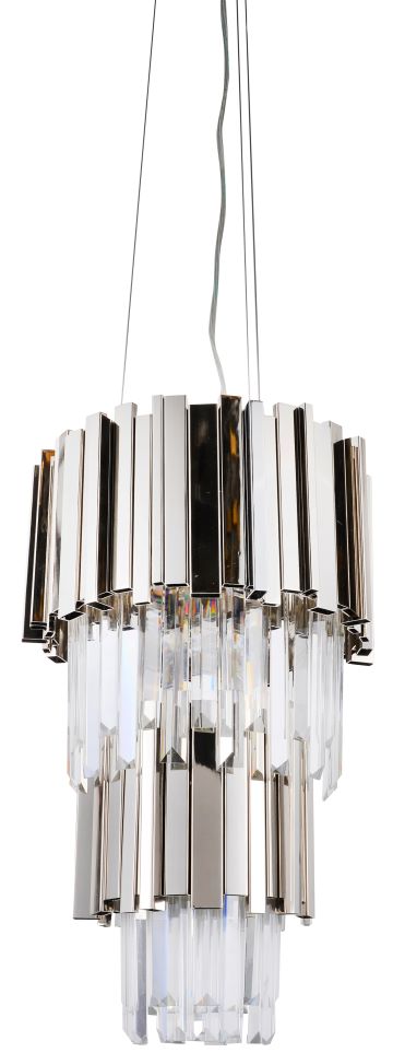 Canada 4 Light Two Tier Chrome Stainless Steel Chandelier with Clear Hanging Crystals by Bethel International