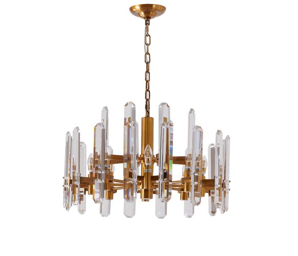 Canada 12 Light Gold Frame Chandelier with Clear Crystal Plaques by Bethel International 