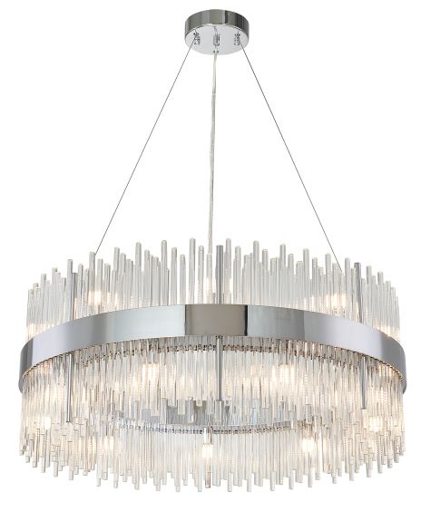Canada 18 Round Chrome Stainless Steel Frame Chandelier with Clear Glass Rods by Bethel International 