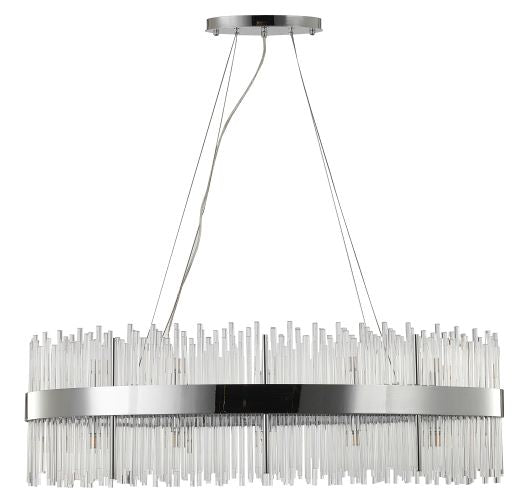 Canada 24 Chrome Oval Stainless Steel Frame Chandelier with Clear Glass Rods by Bethel International 