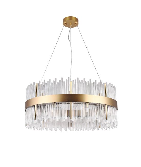 Canada 18 Round Gold Stainless Steel Frame Chandelier with Clear Glass Rods by Bethel International