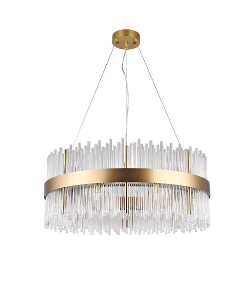 Canada 18 Round Gold Stainless Steel Frame Chandelier with Clear Glass Rods by Bethel International