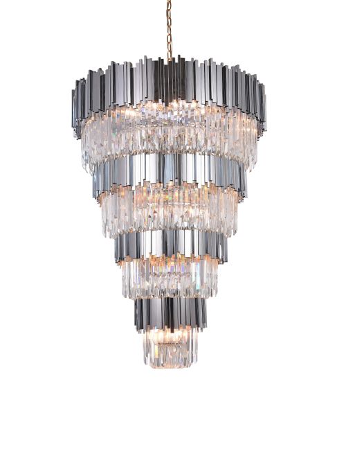 Canada 42 Light Four Tier Chrome Chandelier with Clear Hanging Crystal by Bethel International 