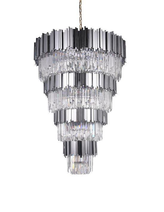 Canada 42 Light Four Tier Chrome Chandelier with Clear Hanging Crystal by Bethel International 
