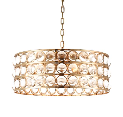 Canada 8 Gold Drum Shade Chandelier with Clear Crystal Balls by Bethel International 