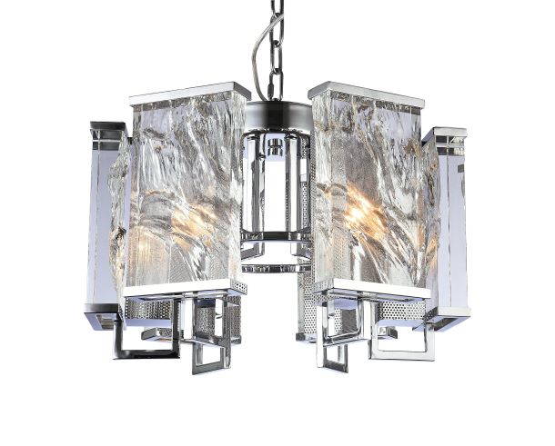 Canada 6 Light Chrome Chandelier with Clear Distorted Crystal Plaques by Bethel International