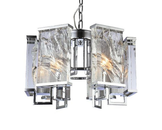 Canada 6 Light Chrome Chandelier with Clear Distorted Crystal Plaques by Bethel International