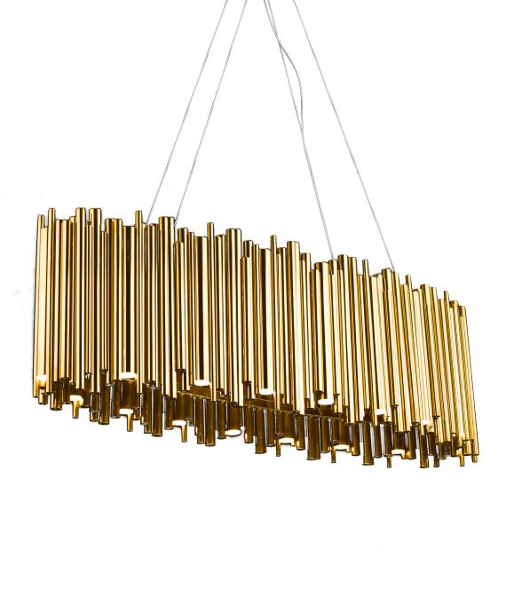 Canada 32 LED Light Gold Oval Stainless Steel Rod Chandelier by Bethel International 