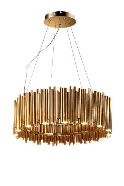 Canada 16 LED Light Gold Stainless Steel Rod Chandelier by Bethel International
