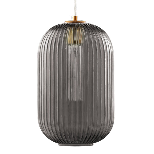 CIRCULUS Chrome Gray Ribbed Glass Indoor & Outdoor Pendant Light by Carro