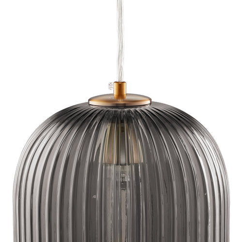 CIRCULUS Chrome Gray Ribbed Glass Indoor & Outdoor Pendant Light by Carro