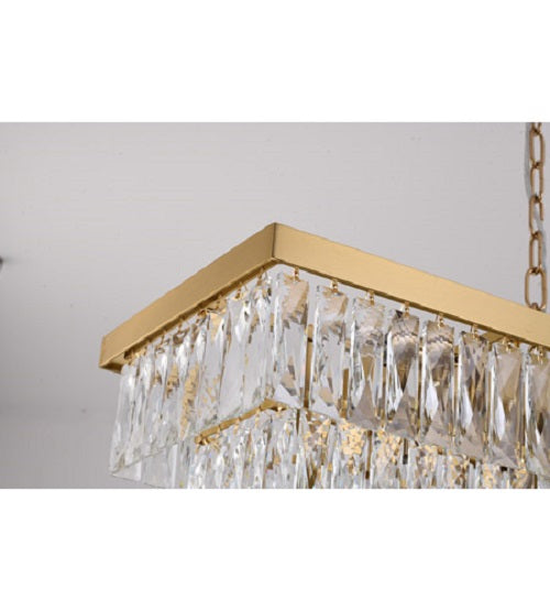 Canada 16 Light Rectangular Gold Frame Chandelier with Clear Hanging Crystals by Bethel International