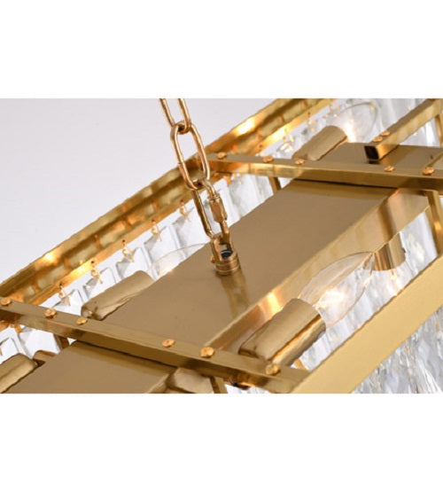 Canada 16 Light Rectangular Gold Frame Chandelier with Clear Hanging Crystals by Bethel International